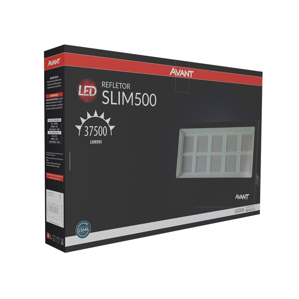 Refletor Avant Led 500W Slim Preto 37500 Lumens 6,5k