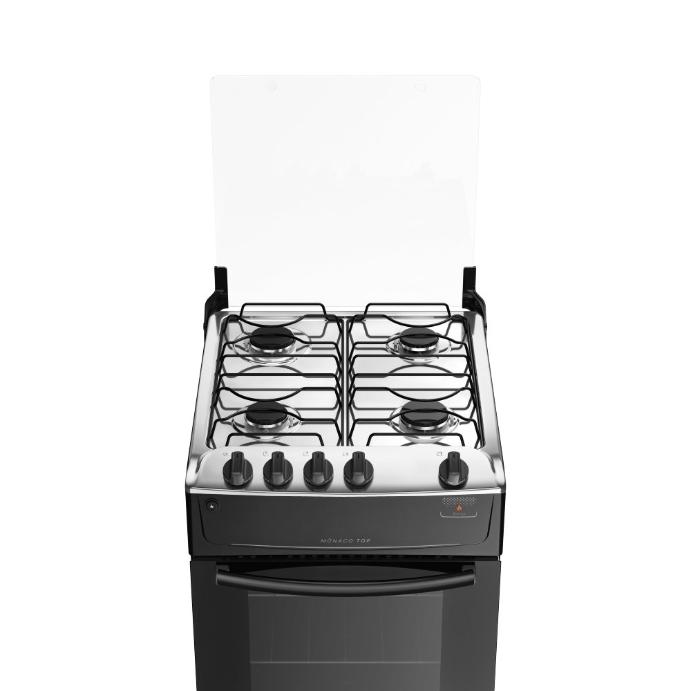 Fogão de Piso Atlas 4 Bocas Mônaco Top - Mesa em Inox, Preto, Bivolt