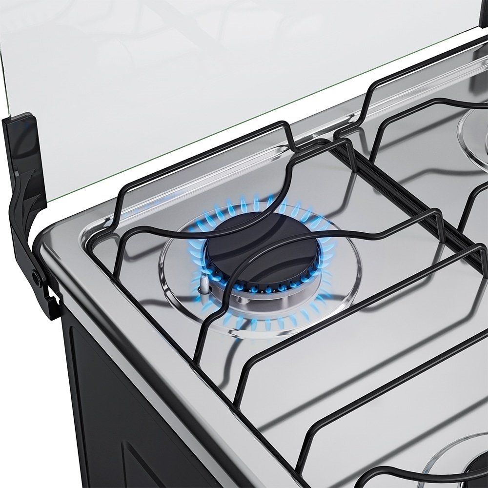 Fogão de Piso Atlas 4 Bocas Mônaco Top - Mesa em Inox, Preto, Bivolt