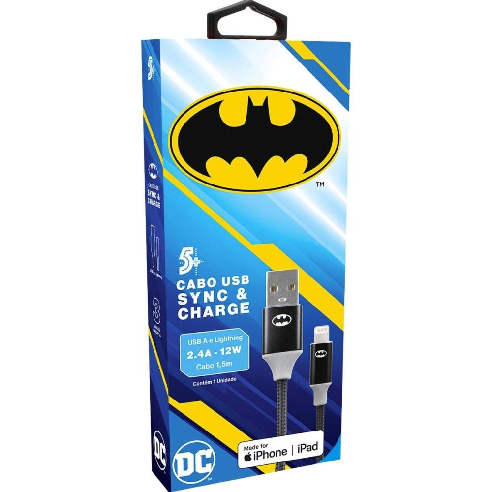 Cabo USB-A Para Lightning Batman 1,5m 5+