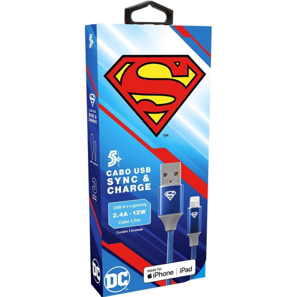 Cabo USB-A Para Lightning Superman 1,5m 5+