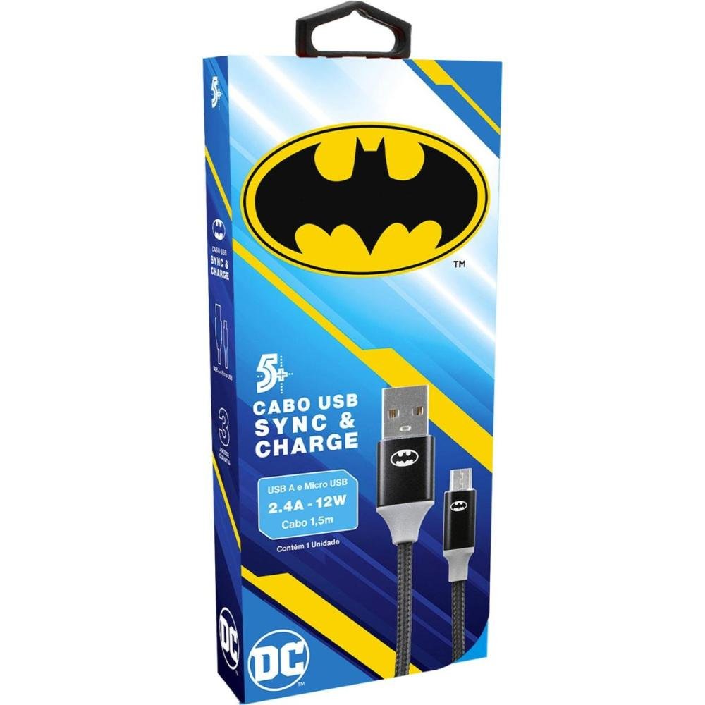 Cabo USB-A Para Micro USB Batman 1,5m 5+