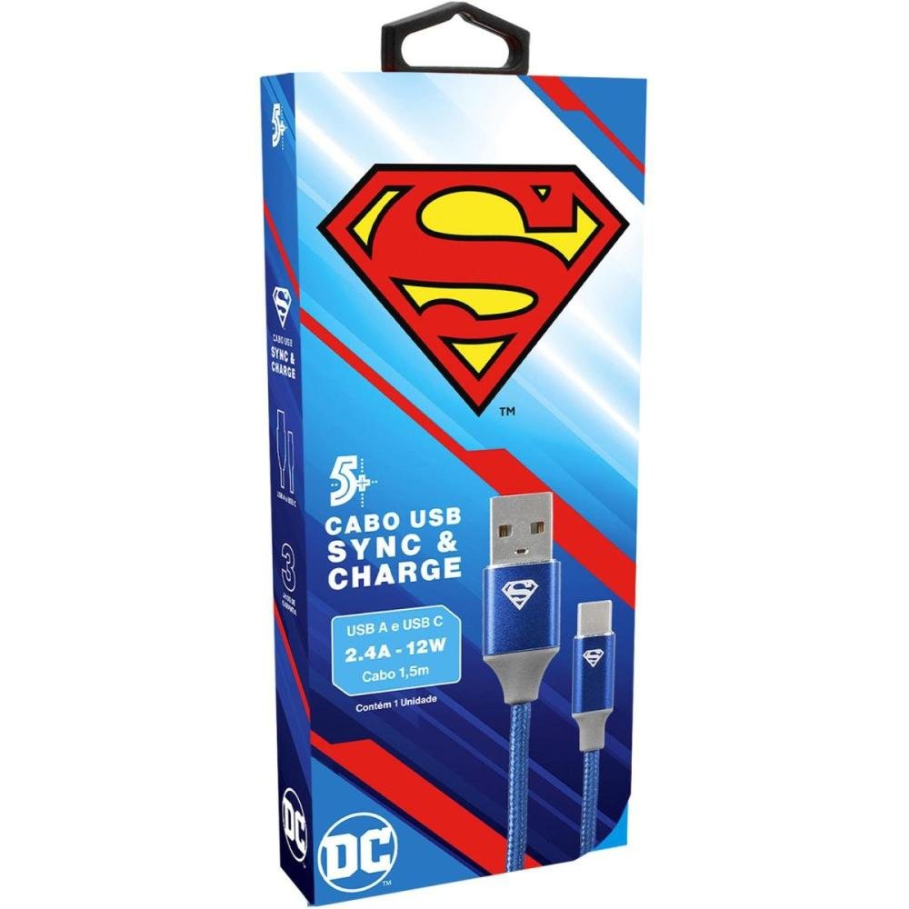 Cabo USB-A Para USB-C Superman 1,5m 5+