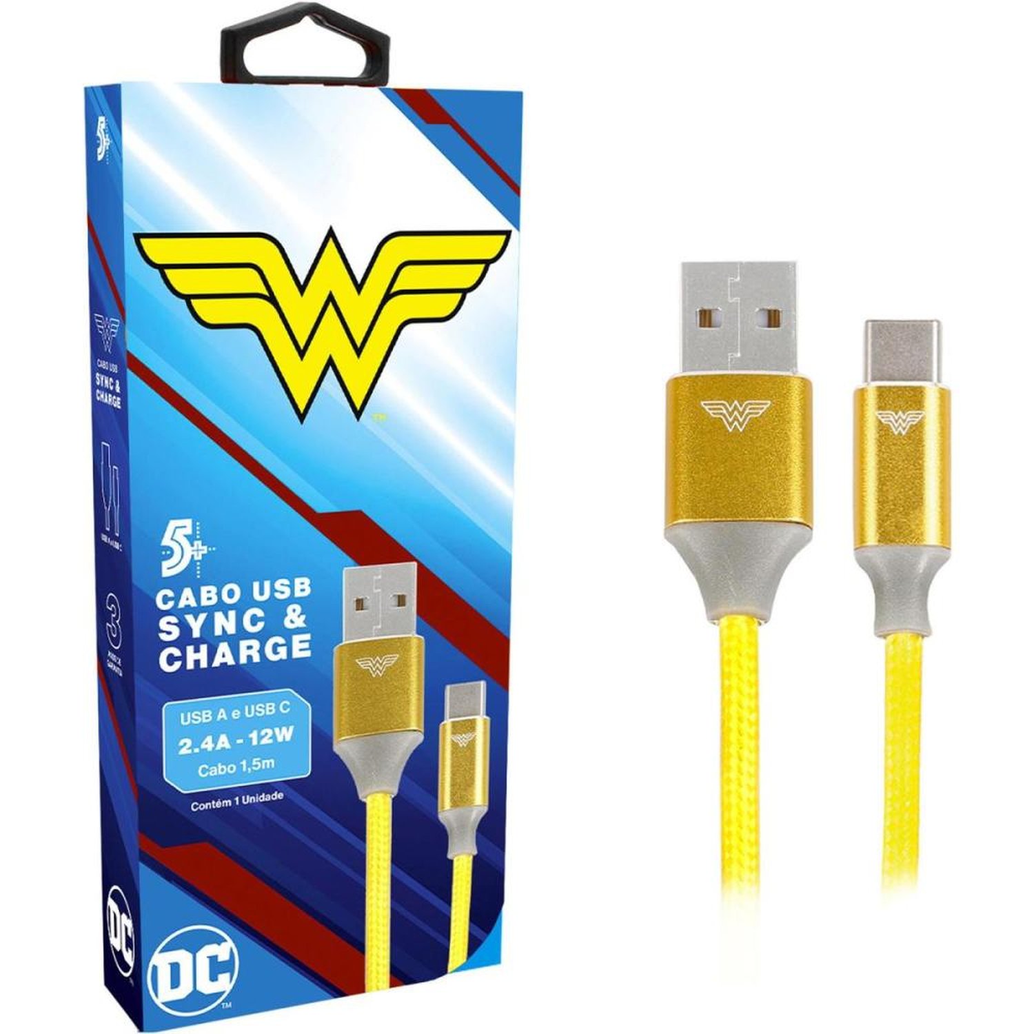 Cabo Carregador Turbo Pix 5+ Kokay, 1.5M Usb-A, Para Tipo C, Mulher Maravilha 5