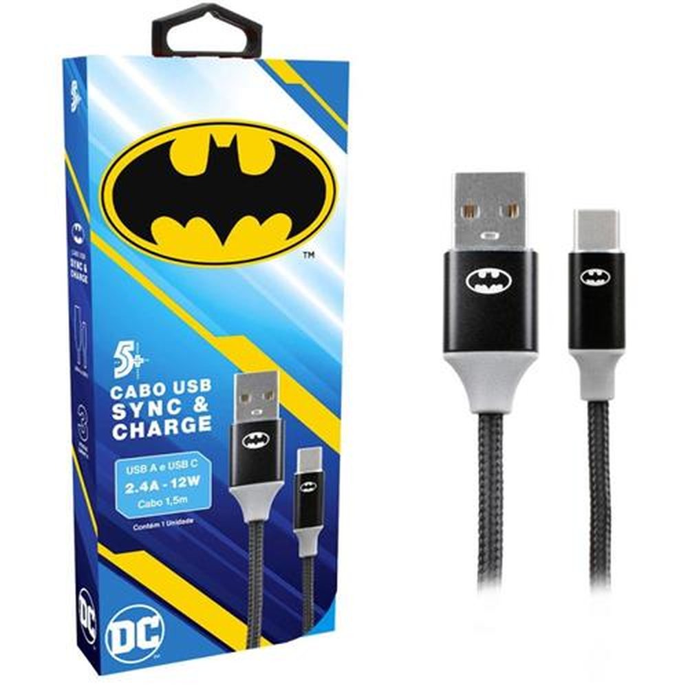 Cabo USB-A Para USB-C Batman 1,5m 5+ Un.Venda: PC/1