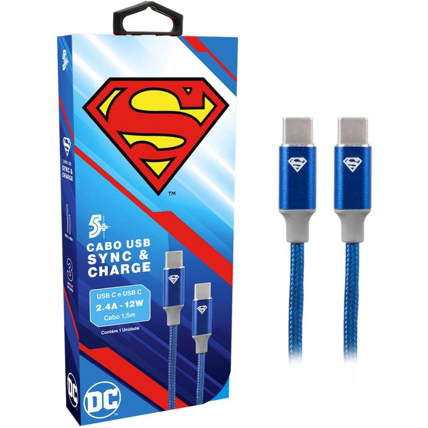 Cabo USB-C Para USB-C Superman 1,5m 5+ Un.Venda: PC/1
