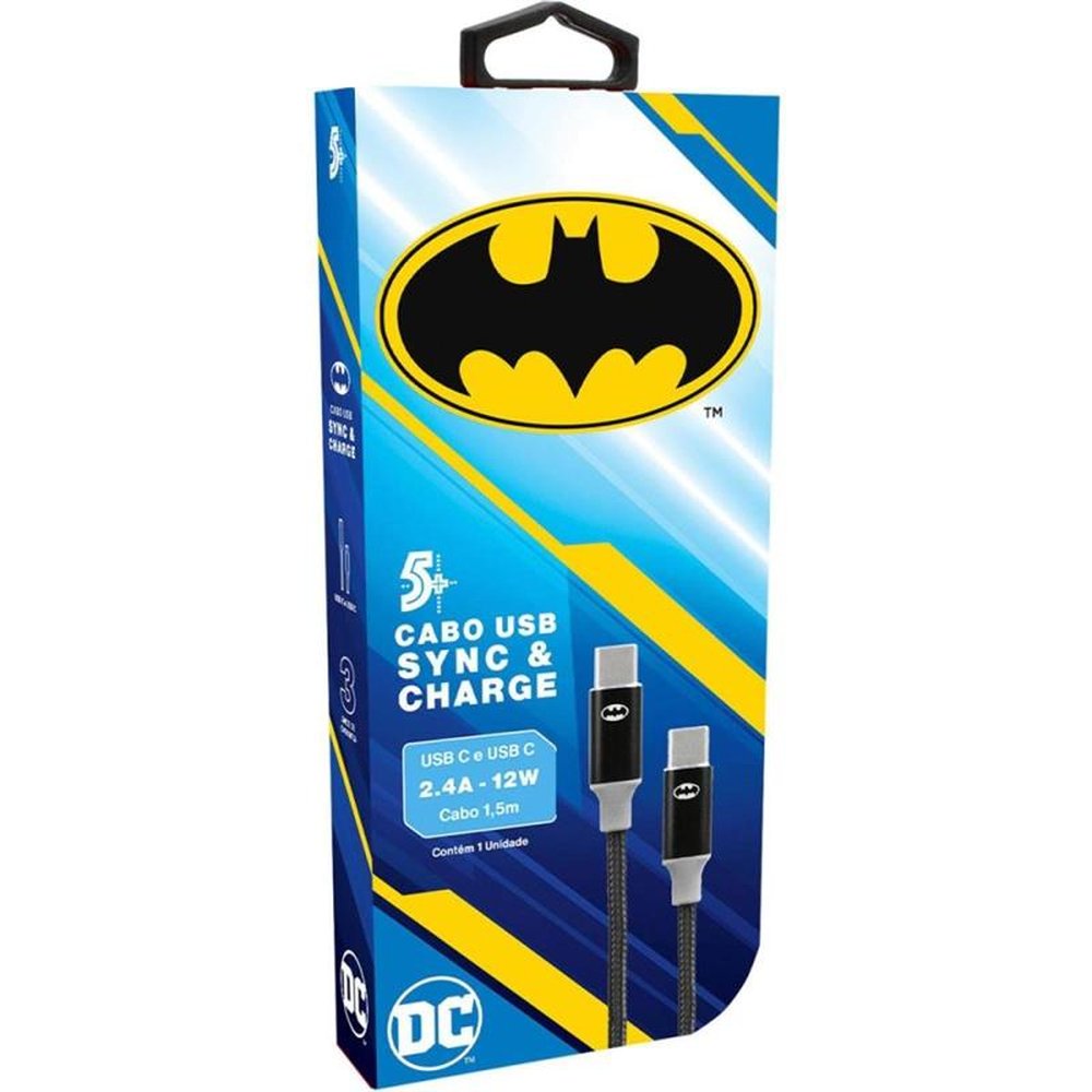 Cabo USB-C Para USB-C Batman 1,5m 5+ Un.Venda: PC/1