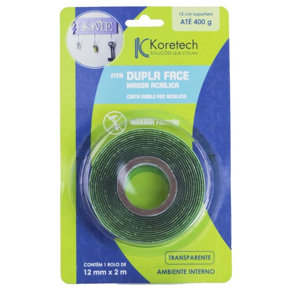 Fita Dupla Face Koretch Massa Acrílica Verde 12mmx2m