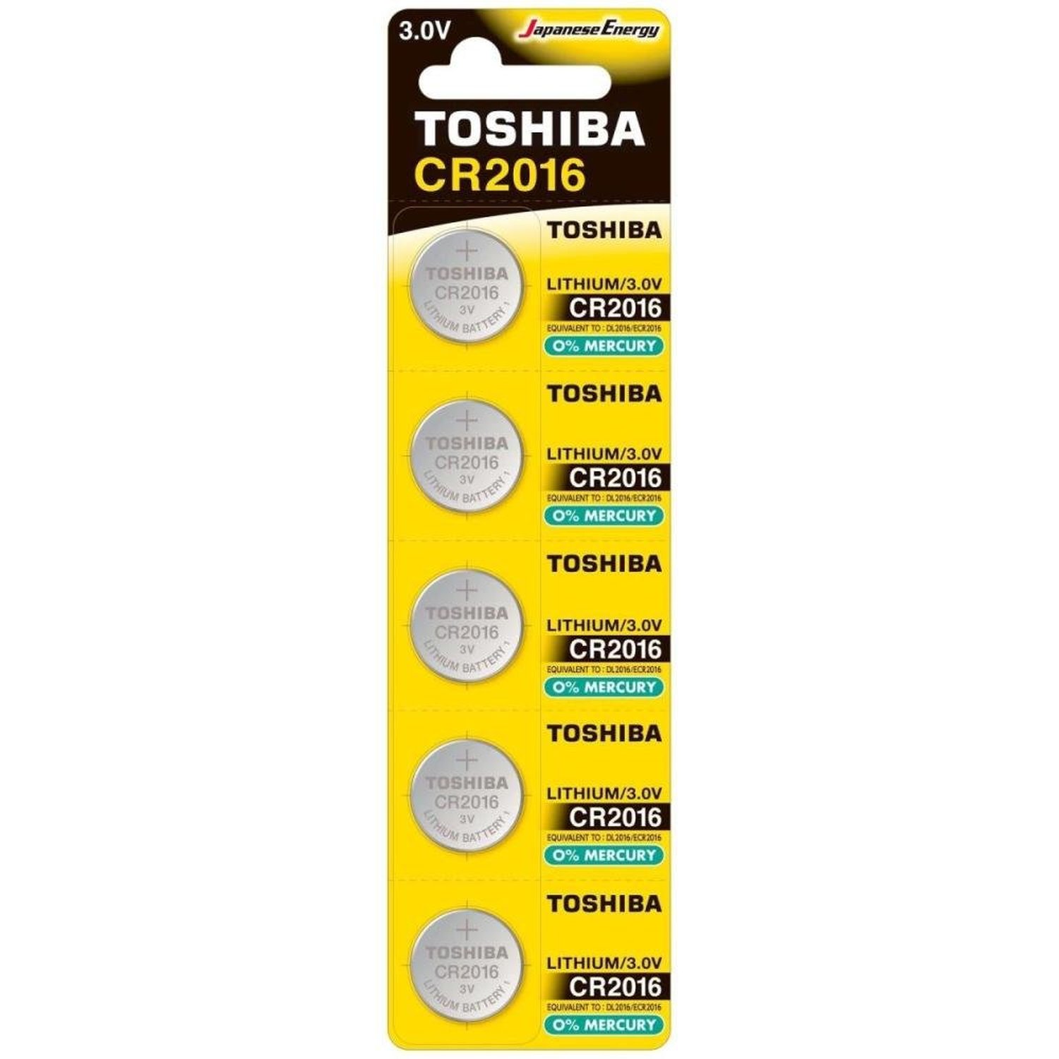 Pilha Moeda Lithium 3V CR2016 Toshiba - Cartela com 5 pilhas