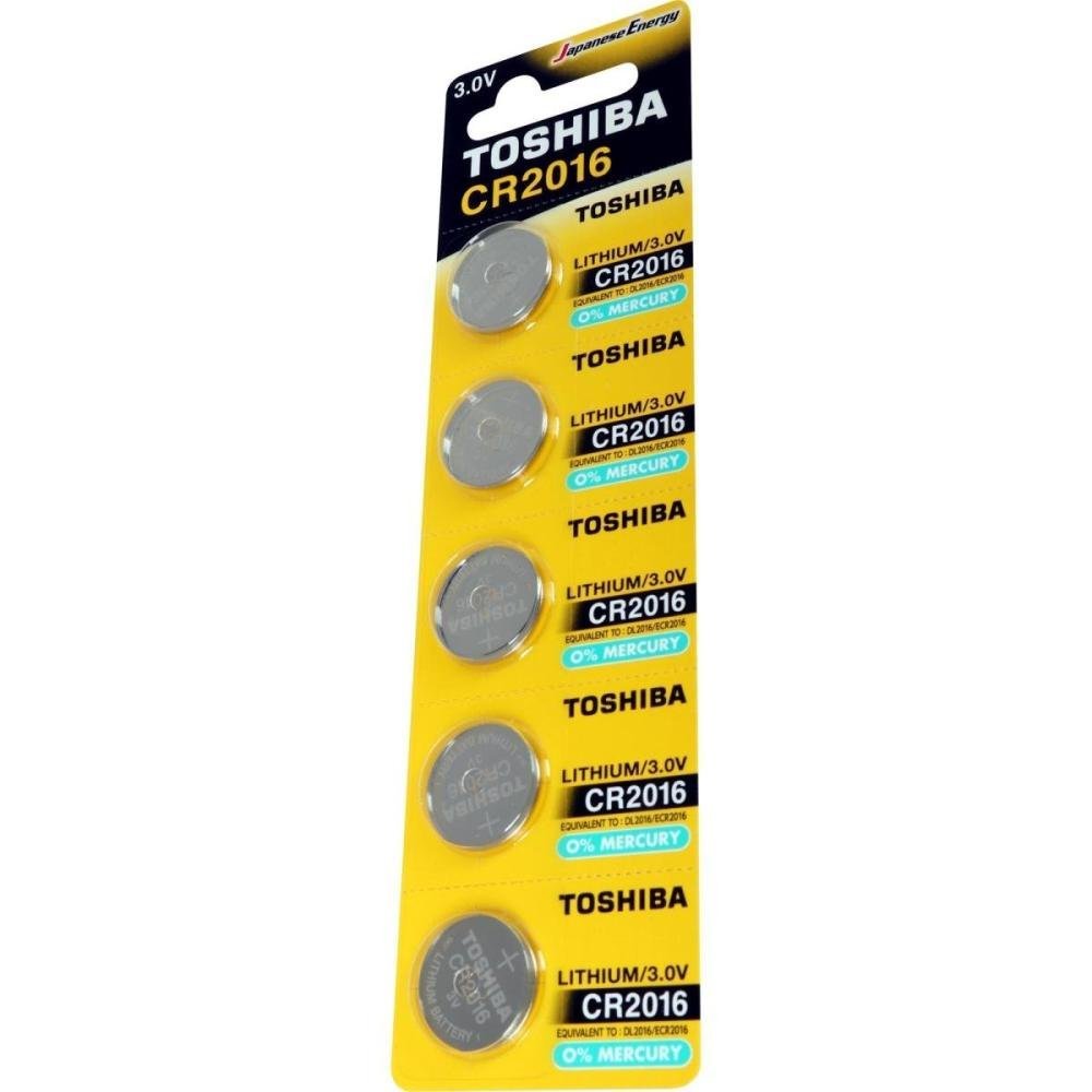 Pilha Moeda Lithium 3V CR2016 Toshiba - Cartela com 5 pilhas