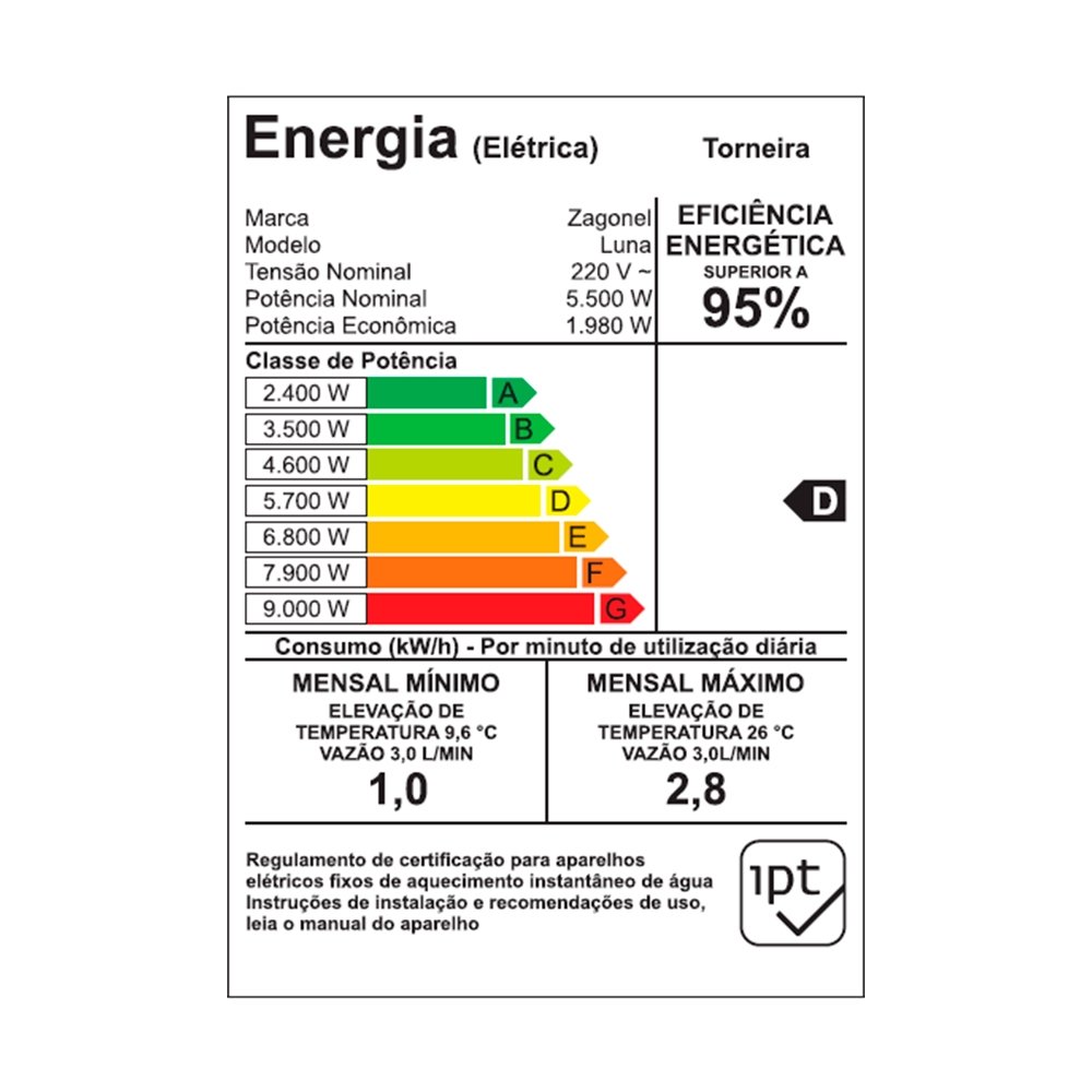 Torneira Zagonel Luna 4 Temperaturas Branco 5500W 220V