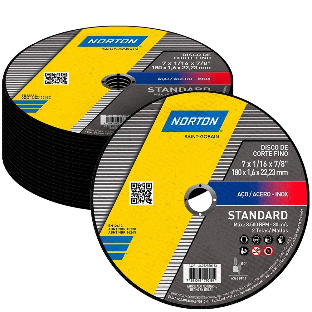 25 Discos de Corte Norton 180 7 Polegadas Standard