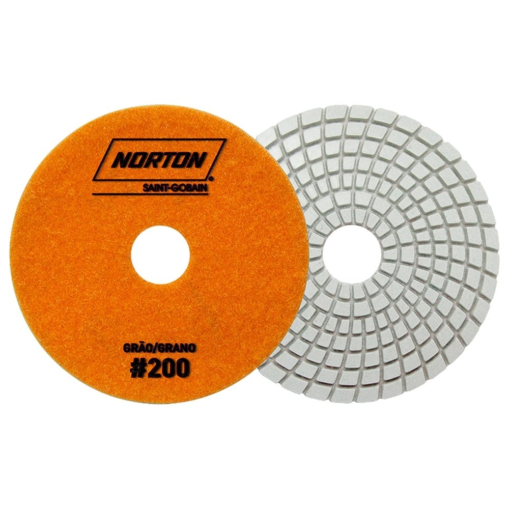 Disco Flexível Diamantado Norton Brilho D'Água - 100mm 4 Passos G200 Laranja - Embalagem com 10 Unidades