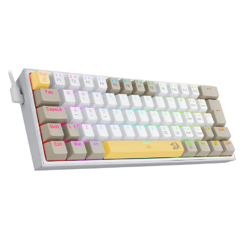 Teclado Mecânico Gamer Redragon Fizz Amarelo+ Branco+ Cinza