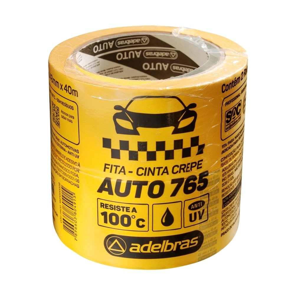 FITA CREPE AUTO 765 ADELBRAS ANTI UV AMARELA 48MMX40M 2X1