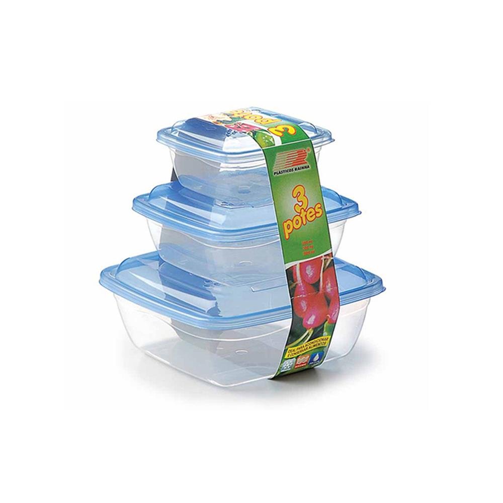 Pote Mantimentos Plastico 3 Peças Quadrado Rainha