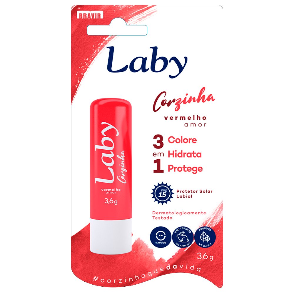 Protetor Labial Corzinha Vermelho Amor FPS 15 Laby 3,6g