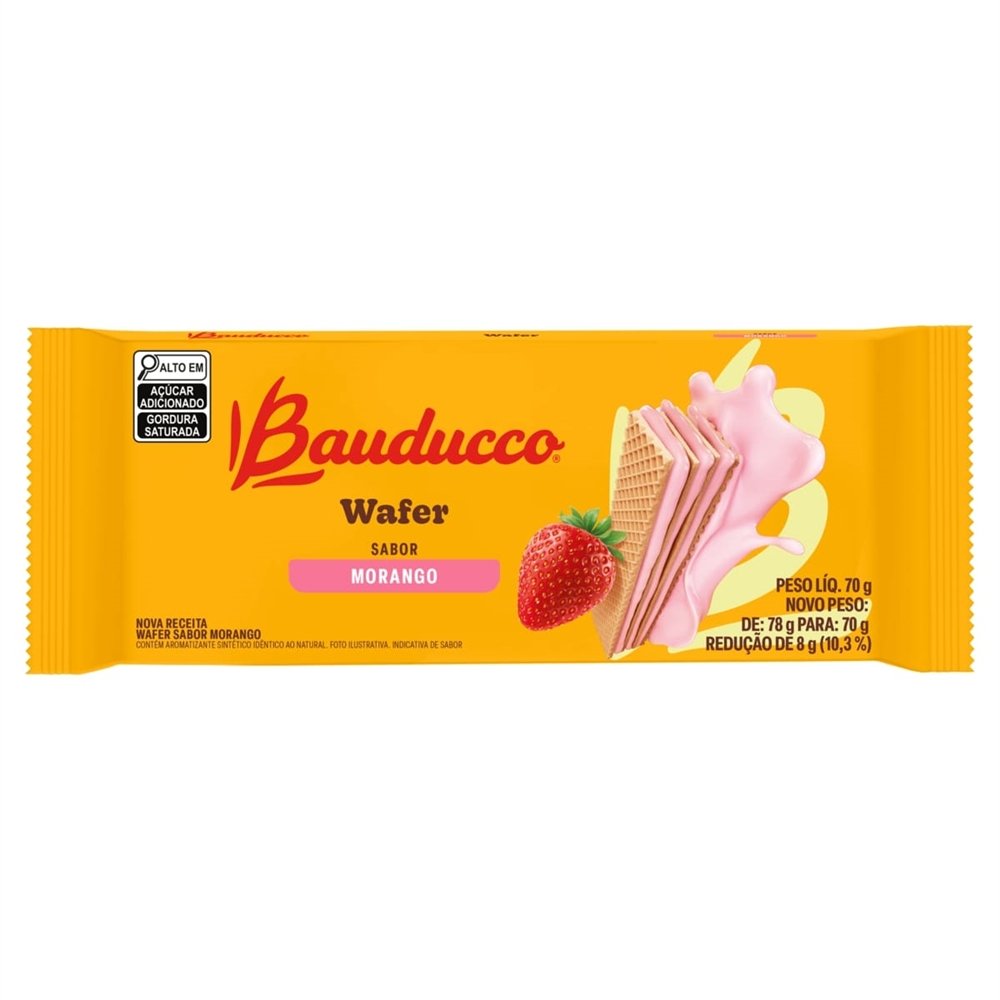 Biscoito Bauducco Wafer De Morango 70g - Embalagem com 36 Unidades