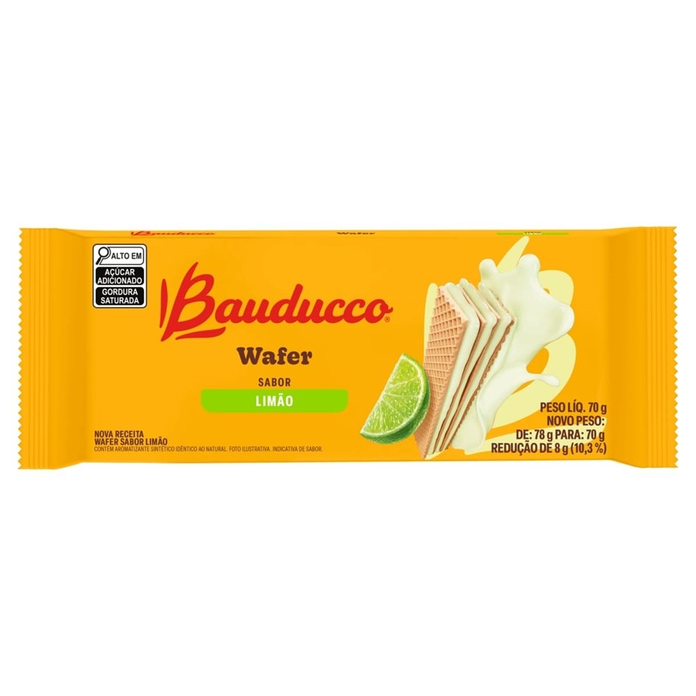 Biscoito Bauducco Wafer De Limão 70g - Embalagem com 36 Unidades