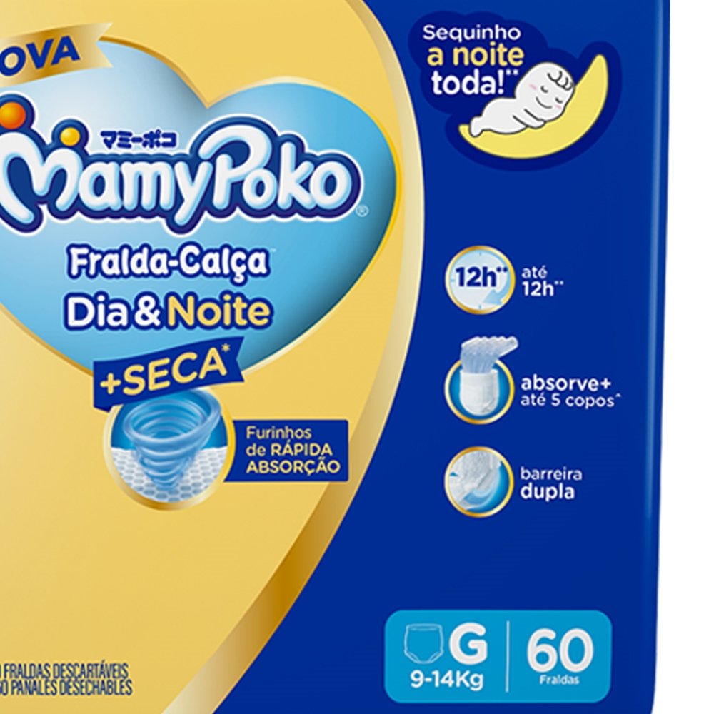 Fralda Descartável MamyPoko Calça Dia&Noite Tamanho G - 2 Pacote com 60 Fraldas - Total 120 Tiras