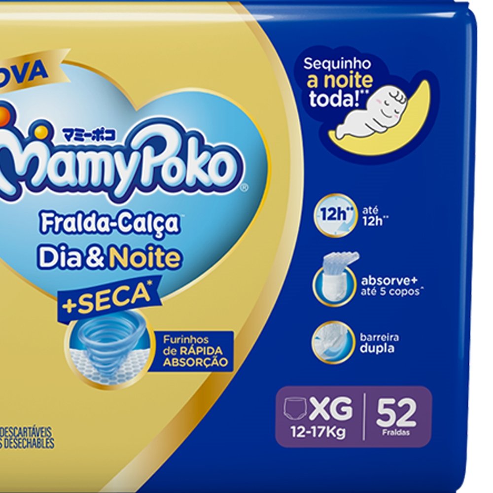 Fralda Descartável MamyPoko Calça Dia&Noite Tamanho XG - 2 Pacote com 52 Fraldas - Total 104 Tiras