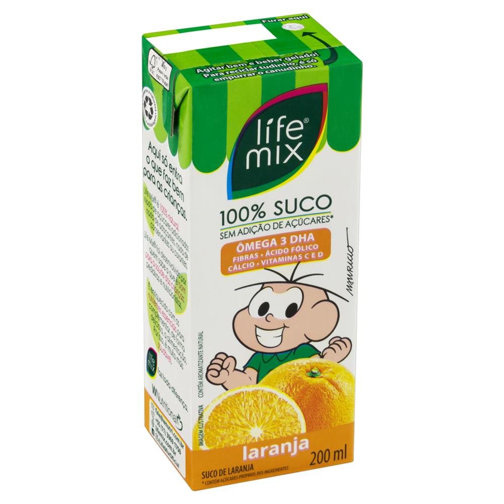Suco 100% Life Mix Turma da Mônica Laranja 200ml - Embalagem 27 unidades