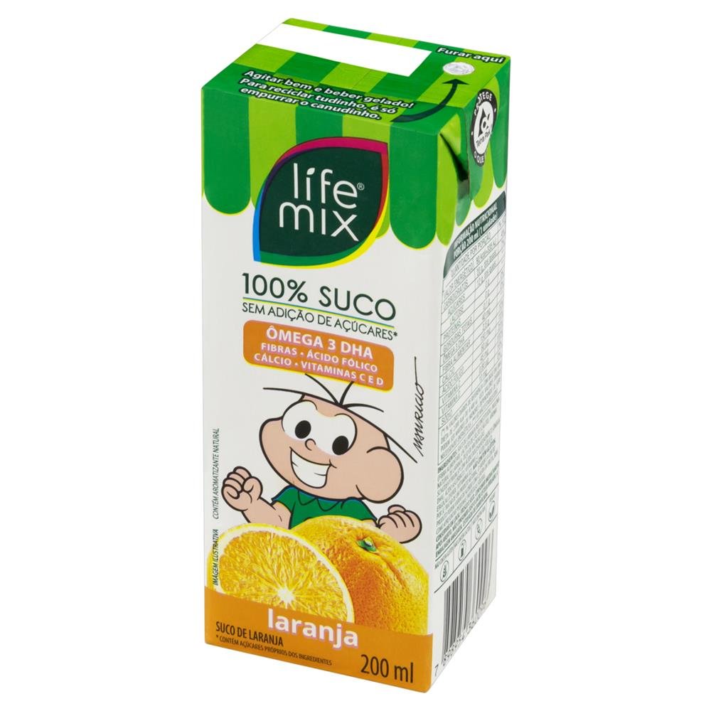 Suco 100% Life Mix Turma da Mônica Laranja 200ml - Embalagem 27 unidades