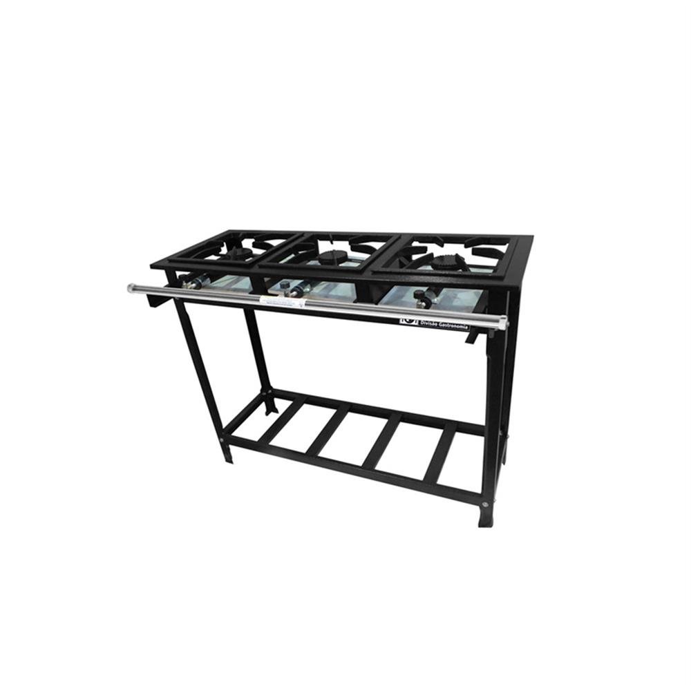Fogão Industrial 3 Bocas Alta Pressão Grelha 30X30 Fundiferro