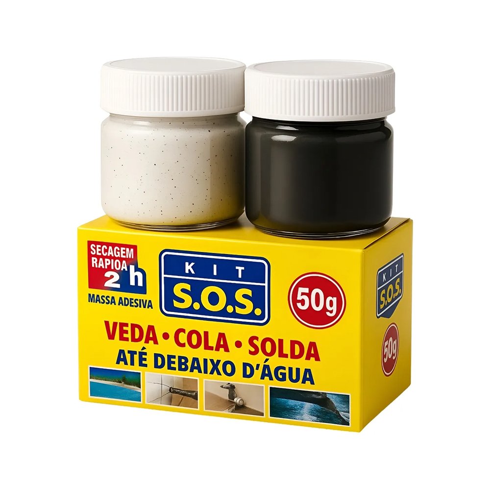 Cola Vedatudo Kit SOS Massa Epóxi Secagem Rápida 50g - Embalagem com 12 Unidades
