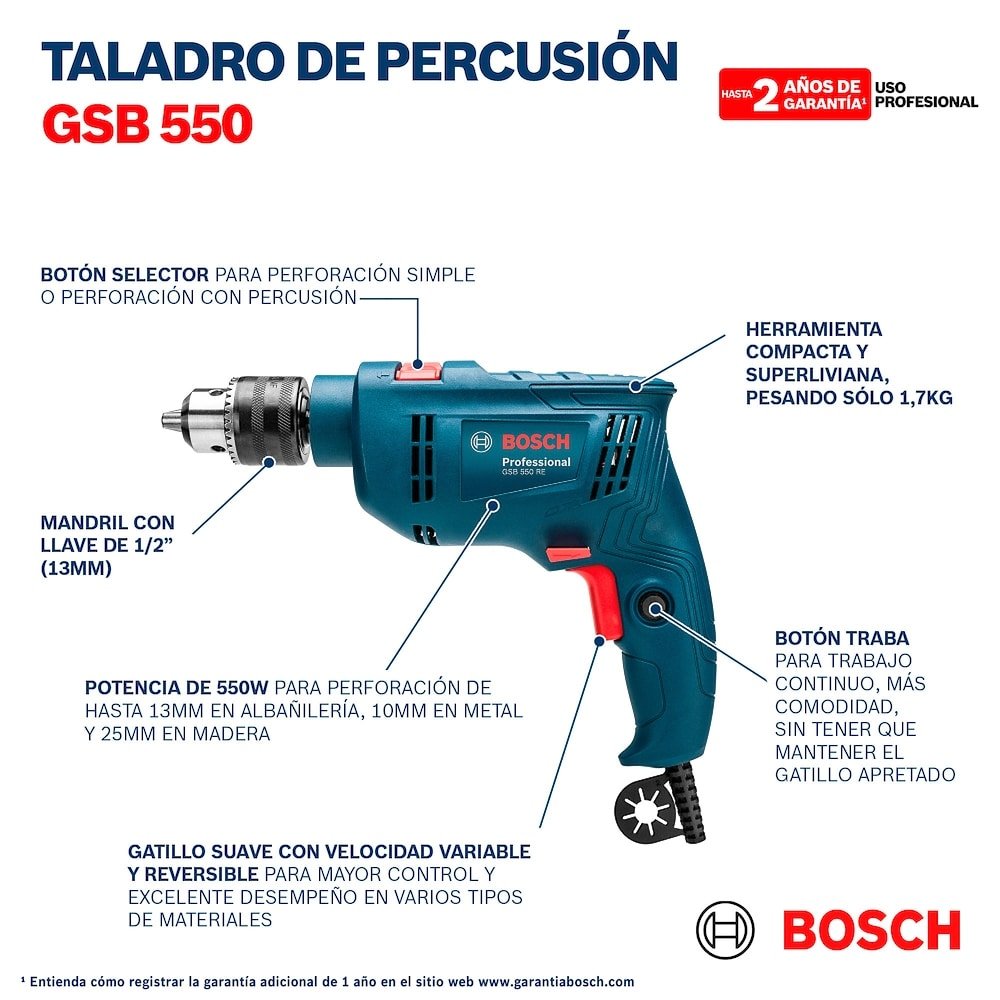 Furadeira de Impacto Bosch GSB550 RE 550W 127V