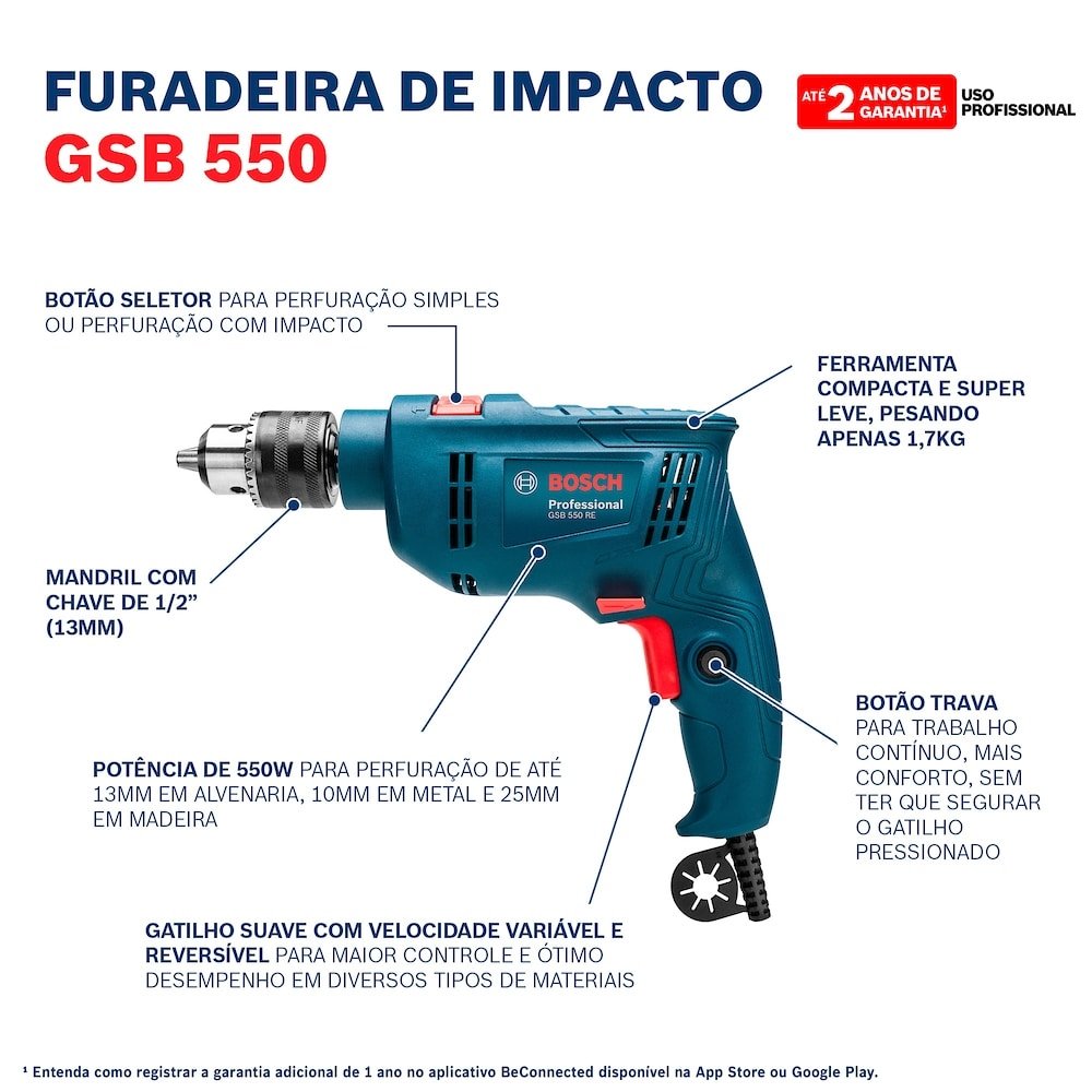 Furadeira de Impacto Bosch GSB550 RE 550W 127V