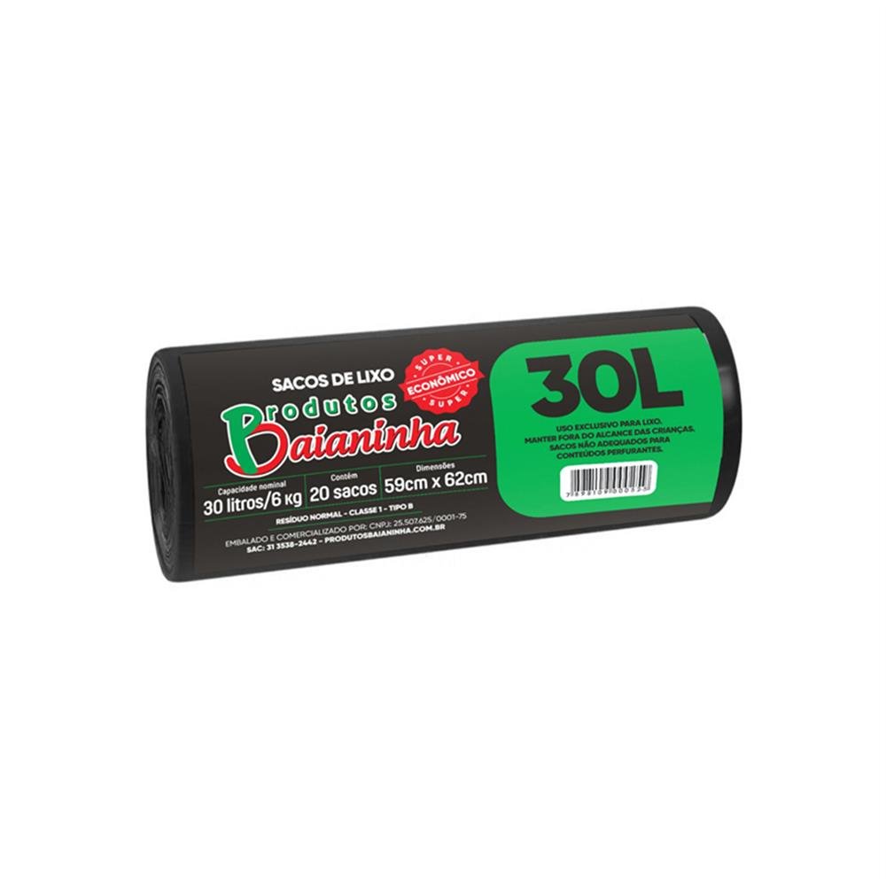 Saco Lixo 30L Preto Baianinha Economico Rolo C20