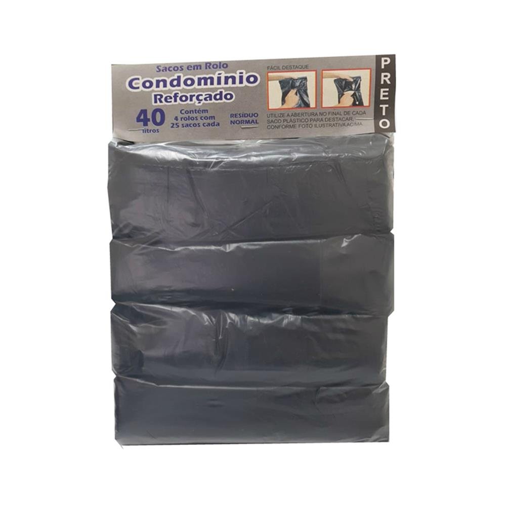Saco Lixo 40L Pt Hiperoll Reforçado Rolo 4X25