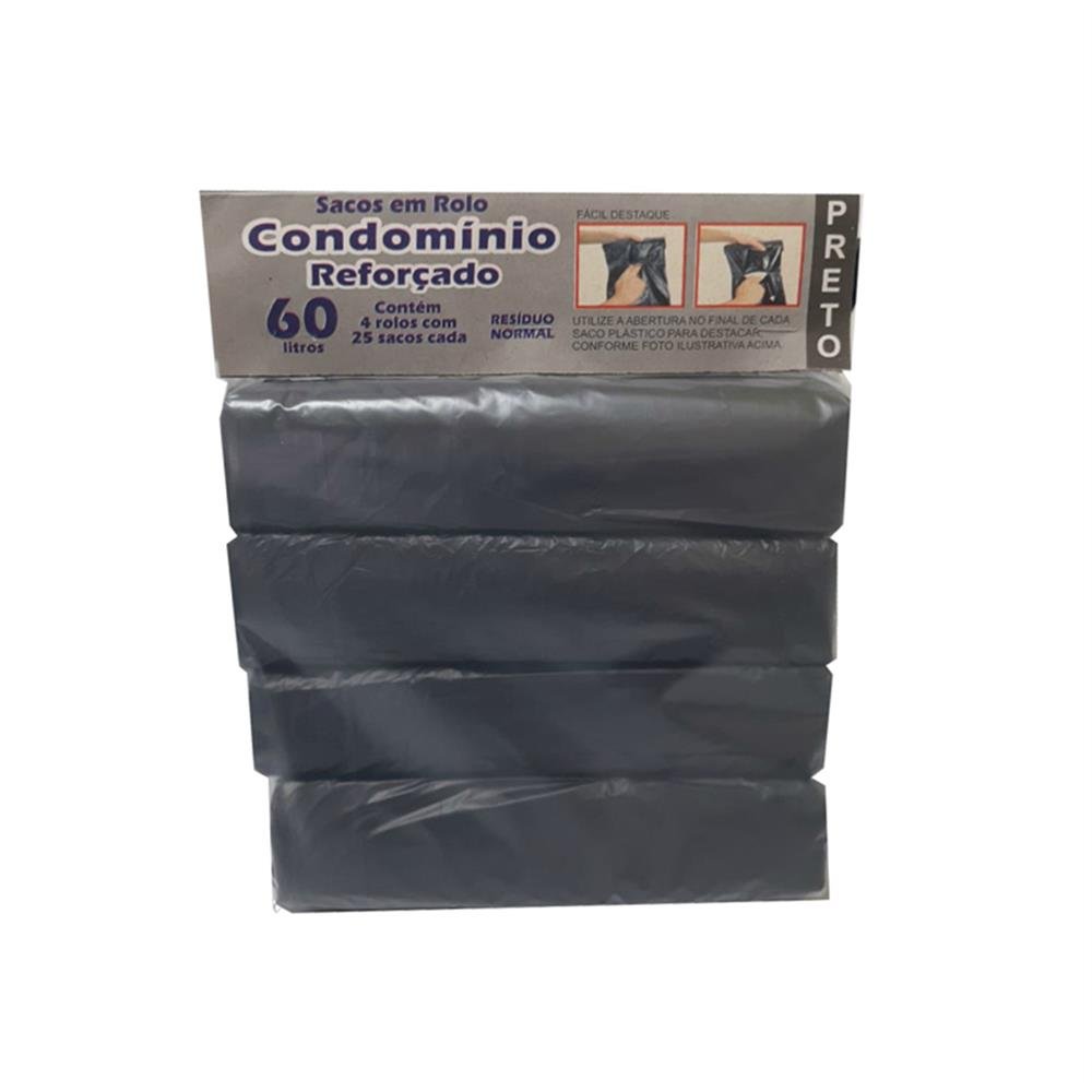Saco Lixo 60L Pt Hiperoll Reforçado Rolo 4X25