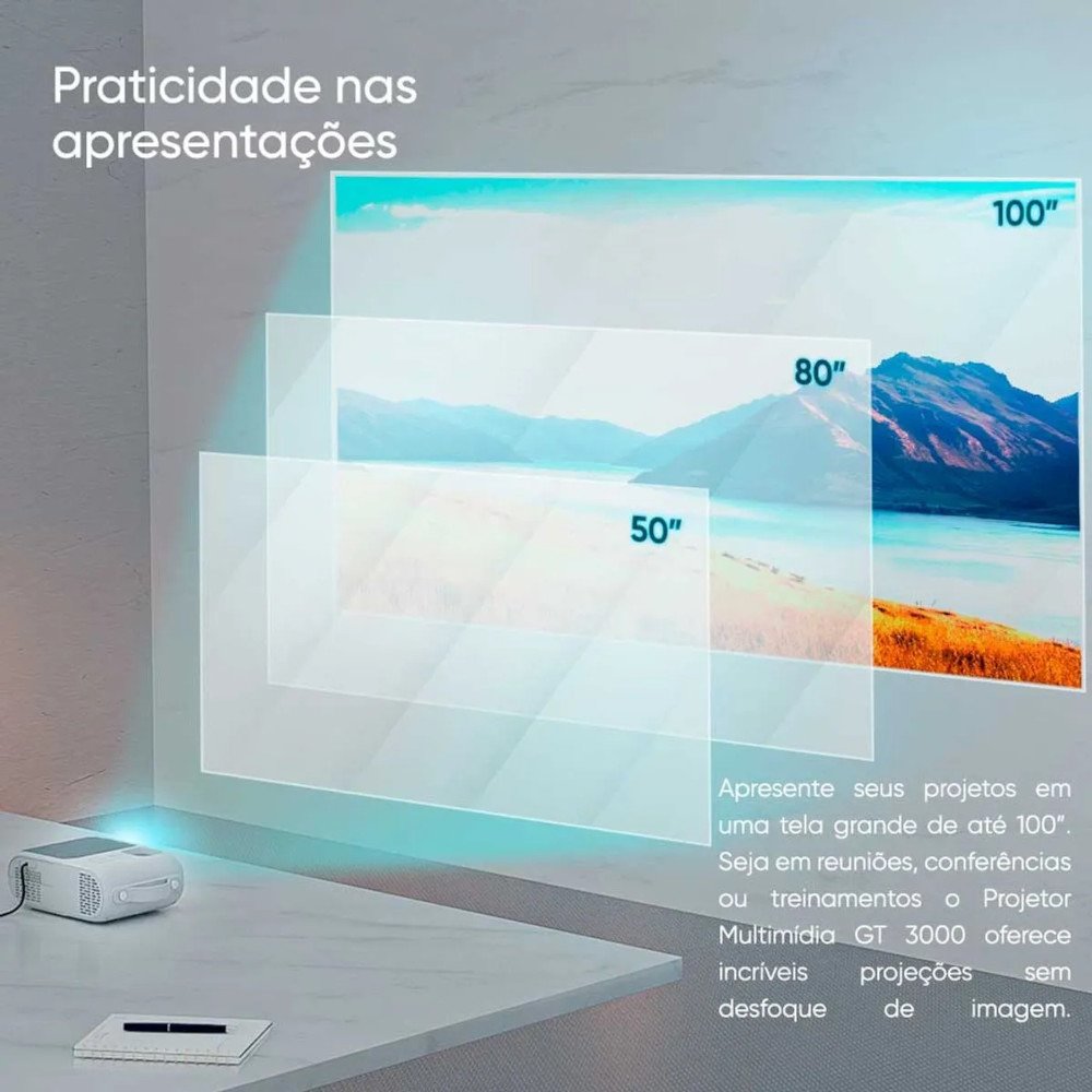 Projetor Multimidia Portatil Goldentec 3000 Lumens HD com HDMI USB e AV