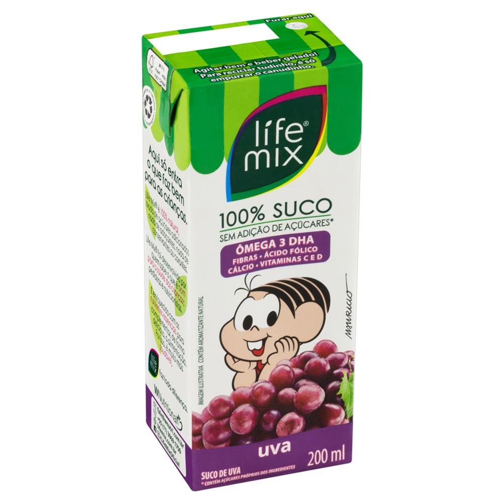 Suco 100% Life Mix Turma da Mônica Uva 200ml - Embalagem 27 unidades