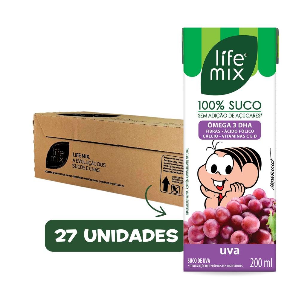 Suco 100% Life Mix Turma da Mônica Uva 200ml - Embalagem 27 unidades