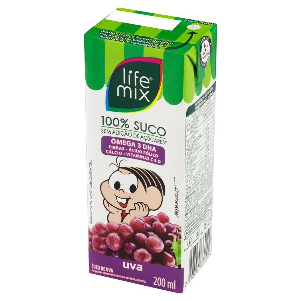 Suco 100% Life Mix Turma da Mônica Uva 200ml - Embalagem 27 unidades