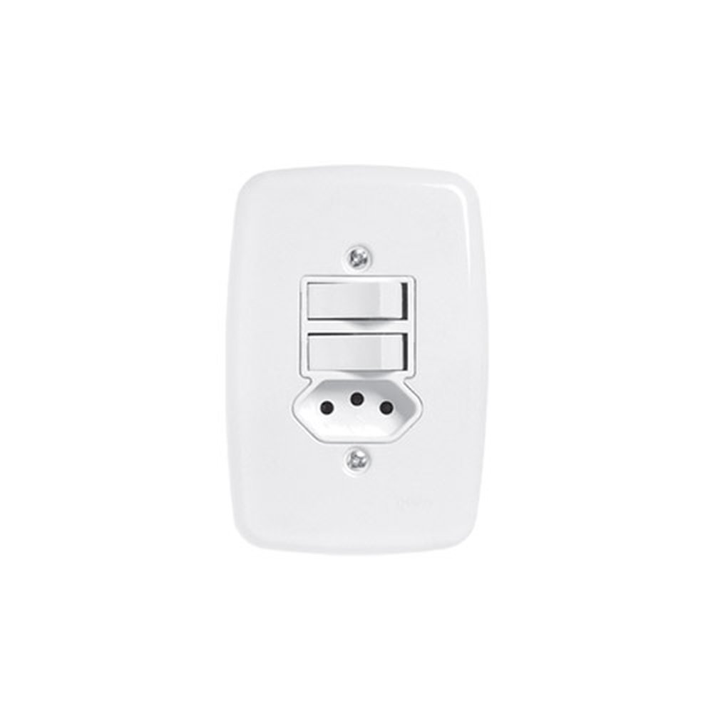 Interruptor 2 Simples + Tomada 2P+T 20A 250V Com Placa 4X2 Ideale Branca
