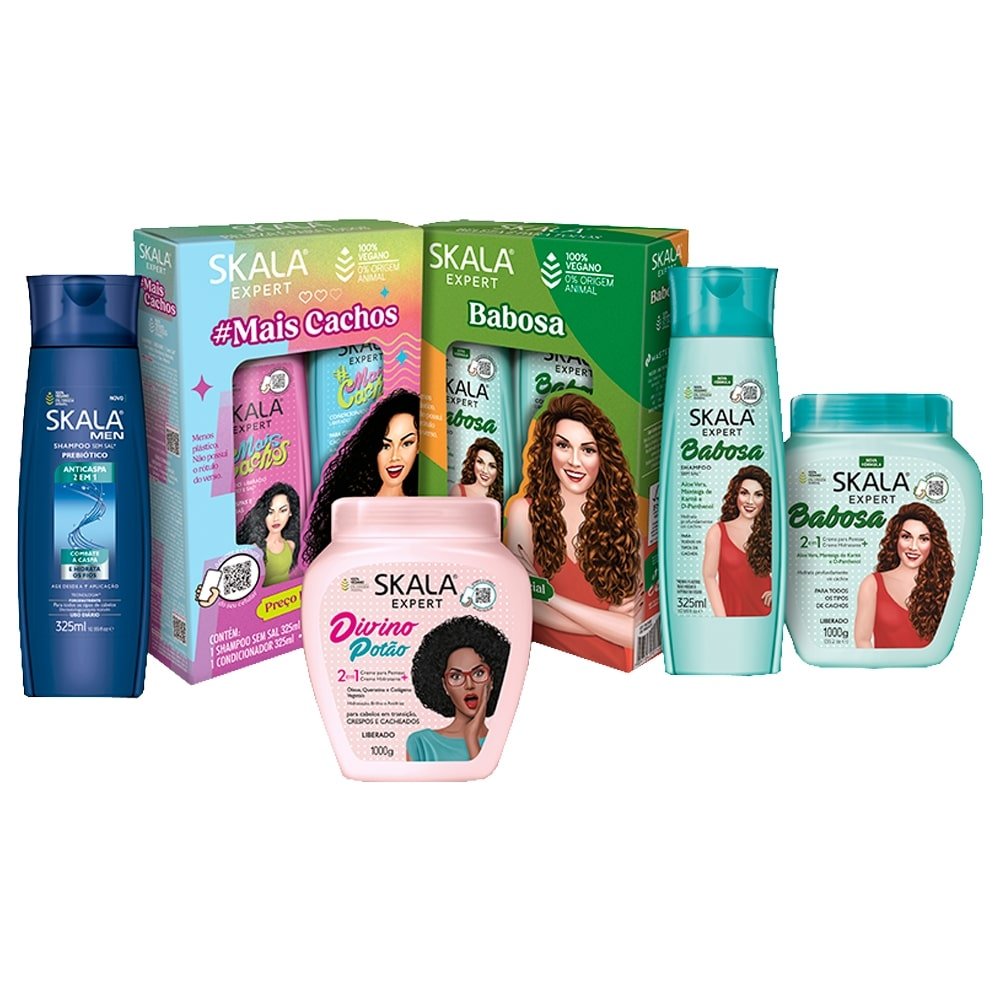 Kit Skala 6 Cremes Hidratante 1 kg + 4 Shampoo+Condicionador 325ml + 3 Shampoo 2 em 1 325ml + 3 Shampoo Babosa 325ml