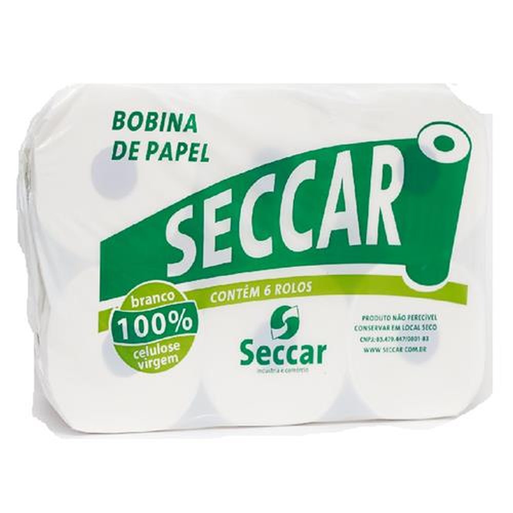 Papel Toalha Bobina 100% Celulose 27 Gramas Com 6 Unidades 20X200 Metros Seccar.