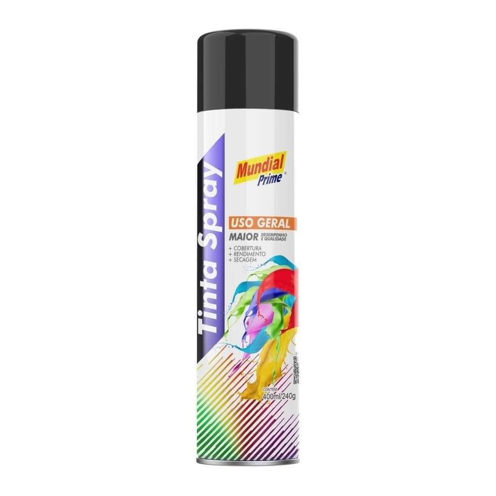 Tinta Spray Mundial Prime Uso Geral Preto Brilhante 400ml