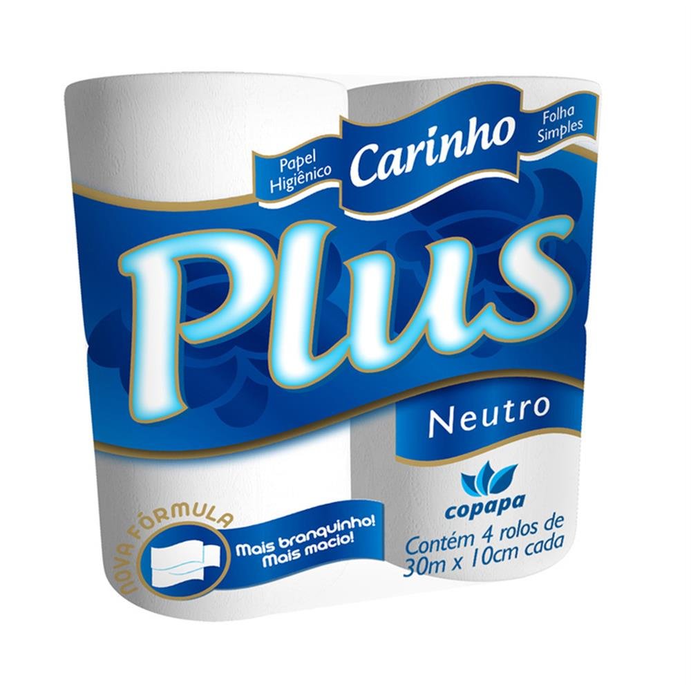 Papel Higiênico 30M Folha Simples Carinho Plus 16X4