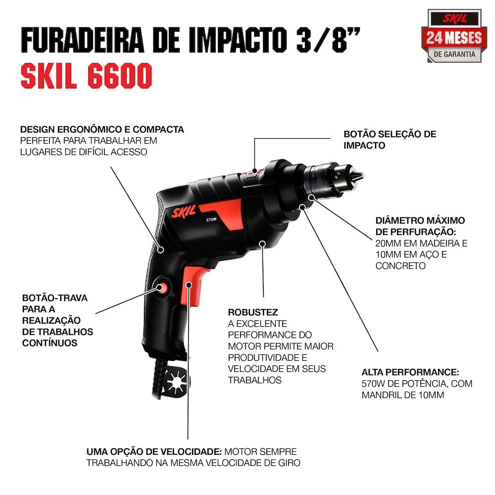Furadeira de Impacto SKIL 3/8 6600 570W 110V