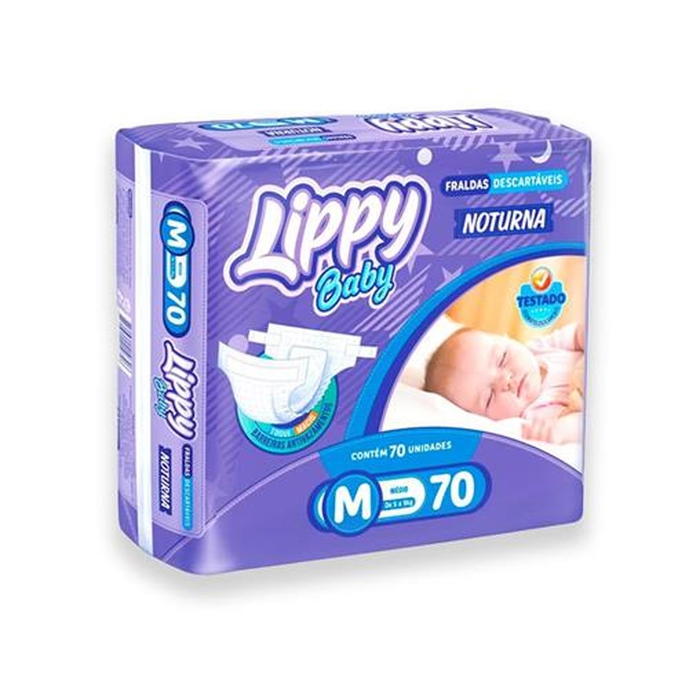 Fralda Lippy Baby Noturna Tamanho M 06 pacotes com 70 Fraldas - Total 420 Tira