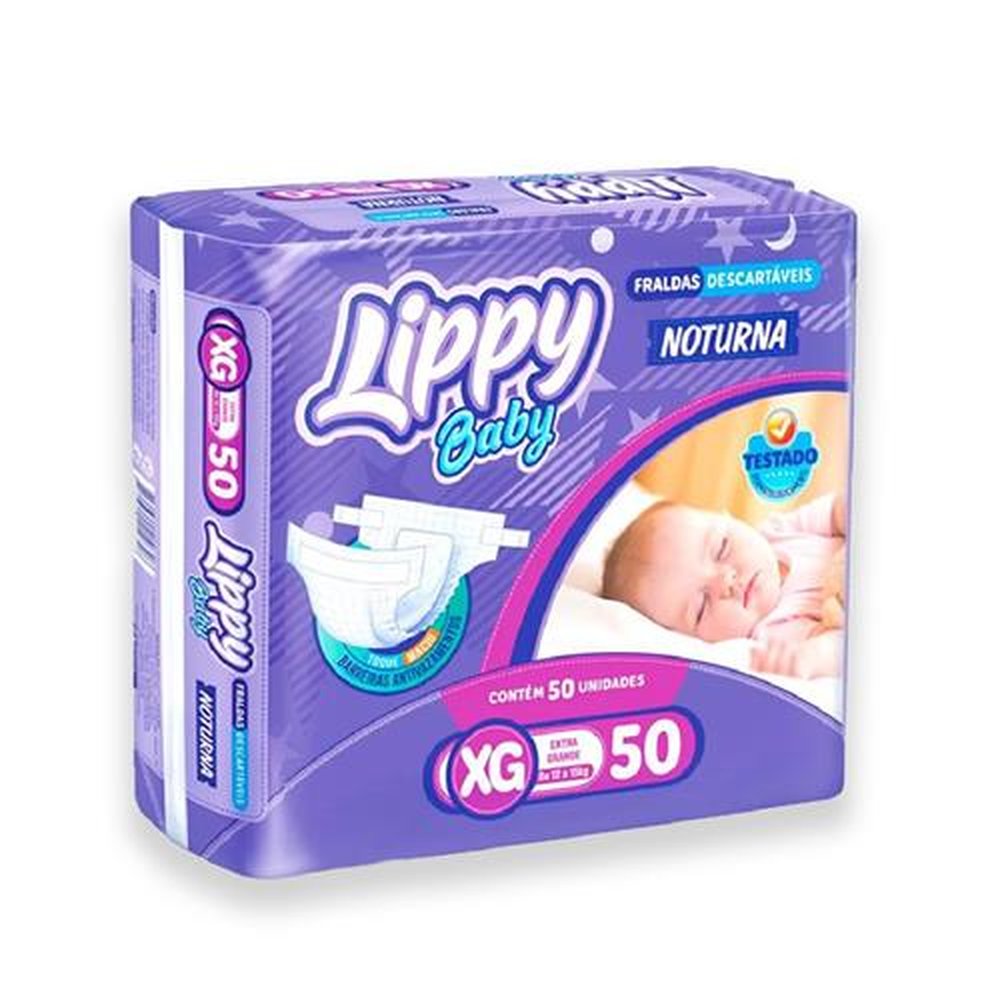 Fralda Lippy Baby Noturna Tamanho Extra Grande- XG 06 pacotes com 50 Fraldas - Total 300 Tiras