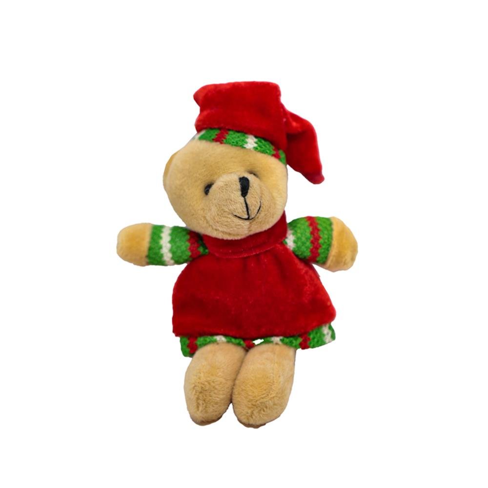 Enfeite Natal Árvore Urso Pelo Bege Tecido Vermelho C6