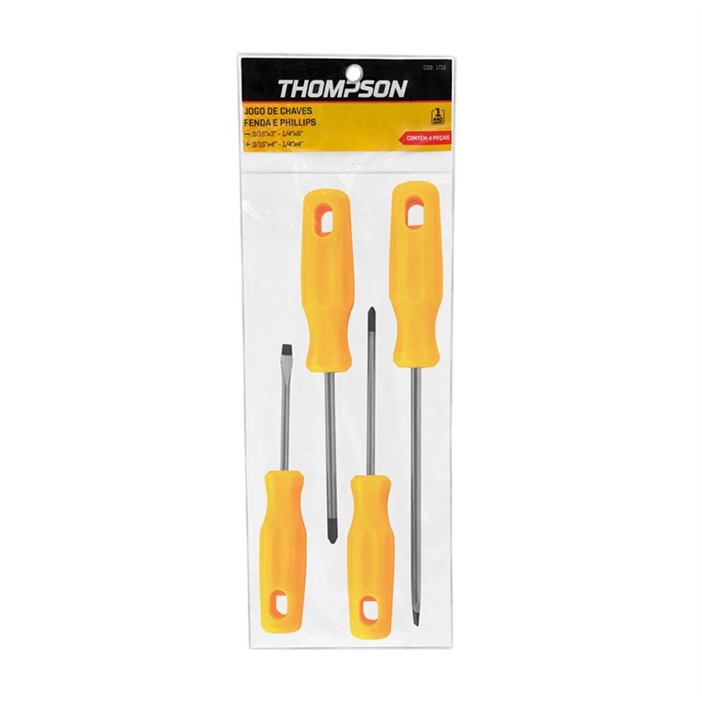 Chave Fenda/Phillips 4 Peças Amarelo Thompson