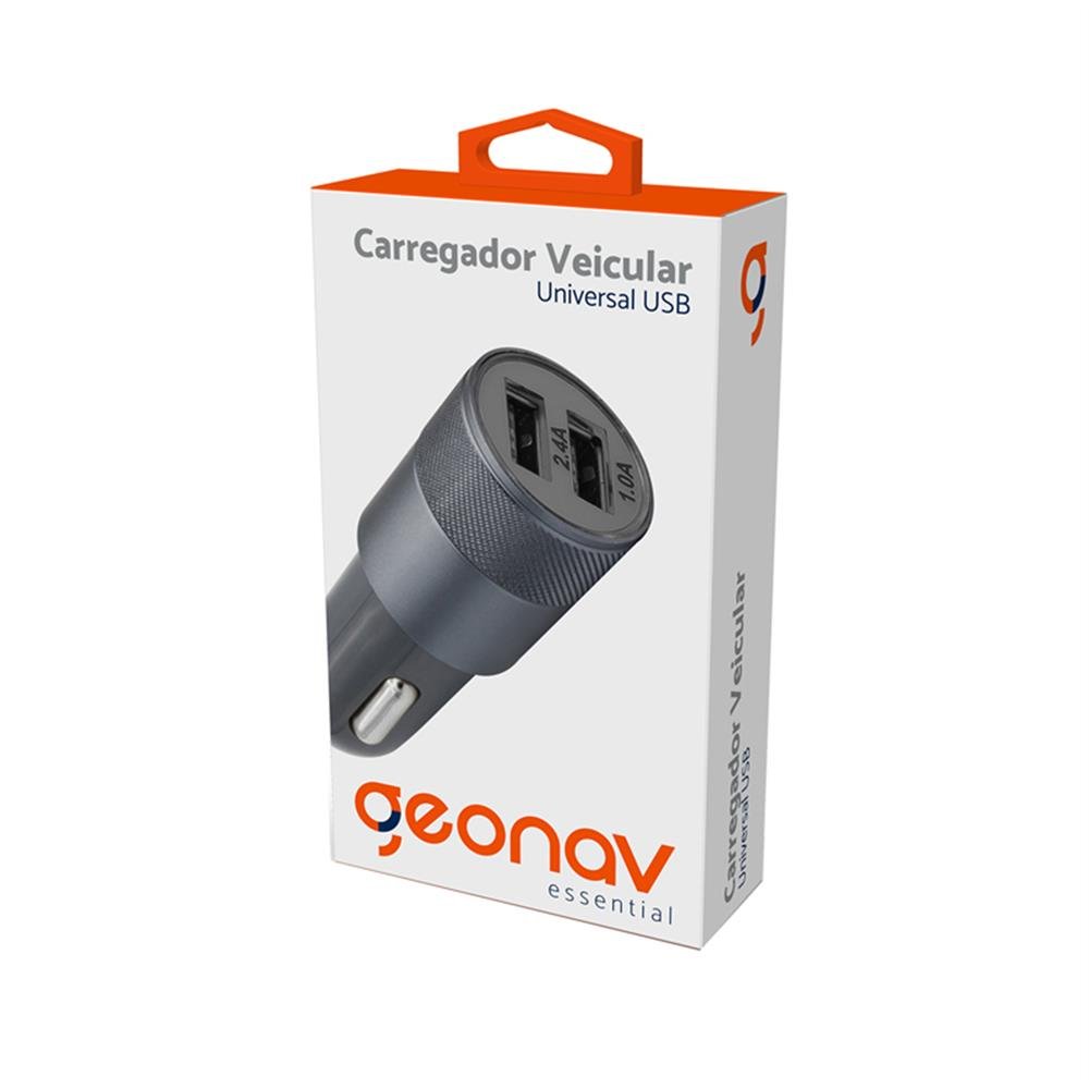 Carregador Celular Veicular 2 Portas Usb Geonav