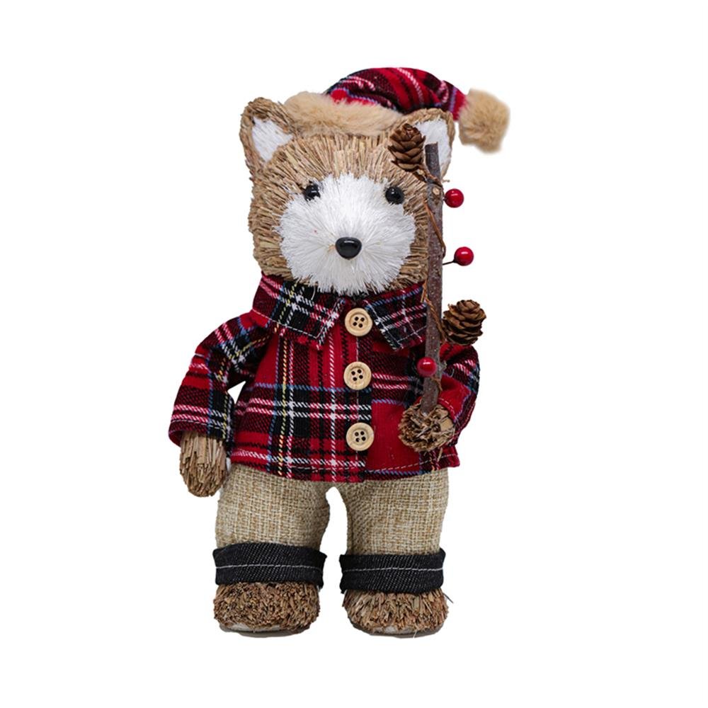 Urso Natal Rustico Natural C/Casaco Xadrez Vermelho